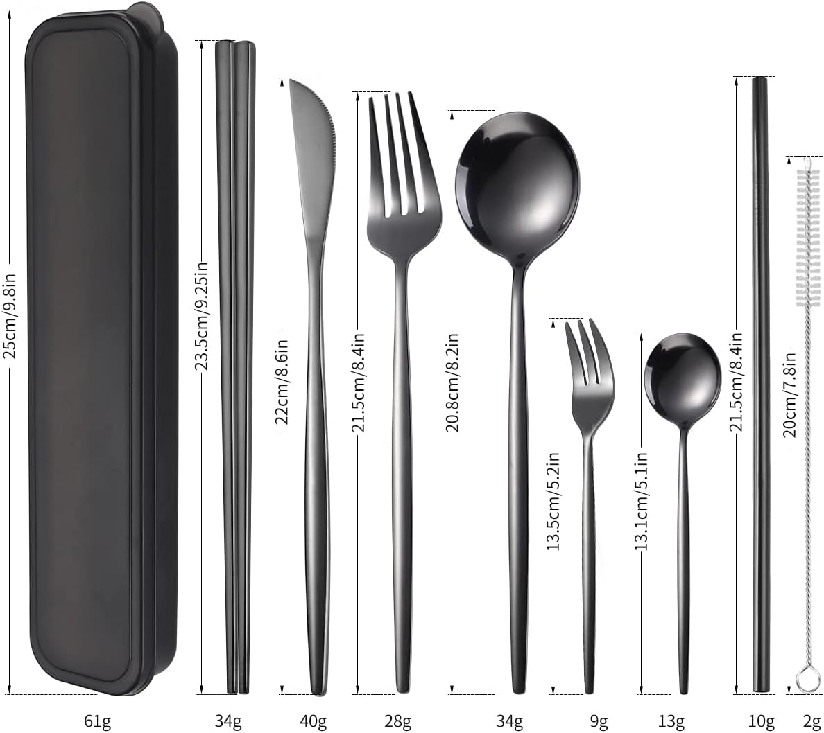 AARAINBOW 8 Pieces Stainless Steel Flatware Set Portable Reusable Cutlery Set Travel Utensils Set Including Chopsticks Knife Fork Spoon Straws Cleaning Brush Dishwasher Safe (Pink Golden)