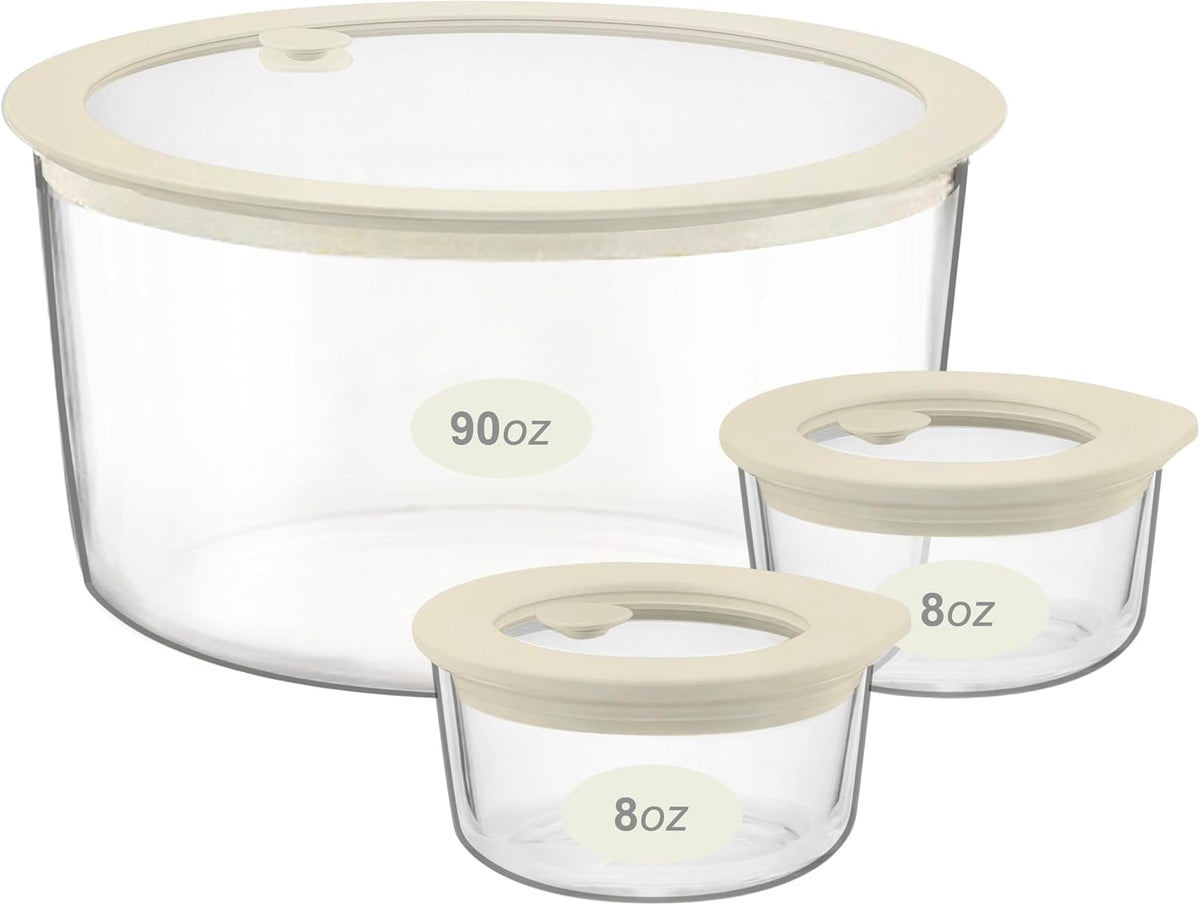 Urban Green Glass Food Container Set with Glass Lid, 3 Pack, Food Storage Containers Set, Airtight, LeakProof, 100% Plastic Free, Meal Prep Containers (White Color)