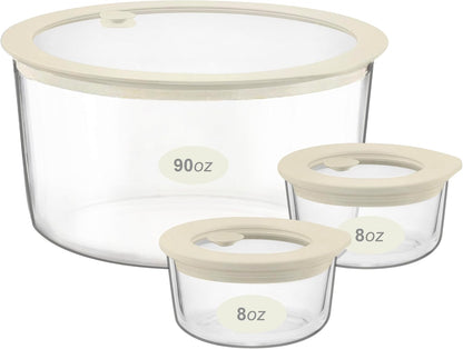 Urban Green Glass Food Container Set with Glass Lid, 3 Pack, Food Storage Containers Set, Airtight, LeakProof, 100% Plastic Free, Meal Prep Containers (White Color)