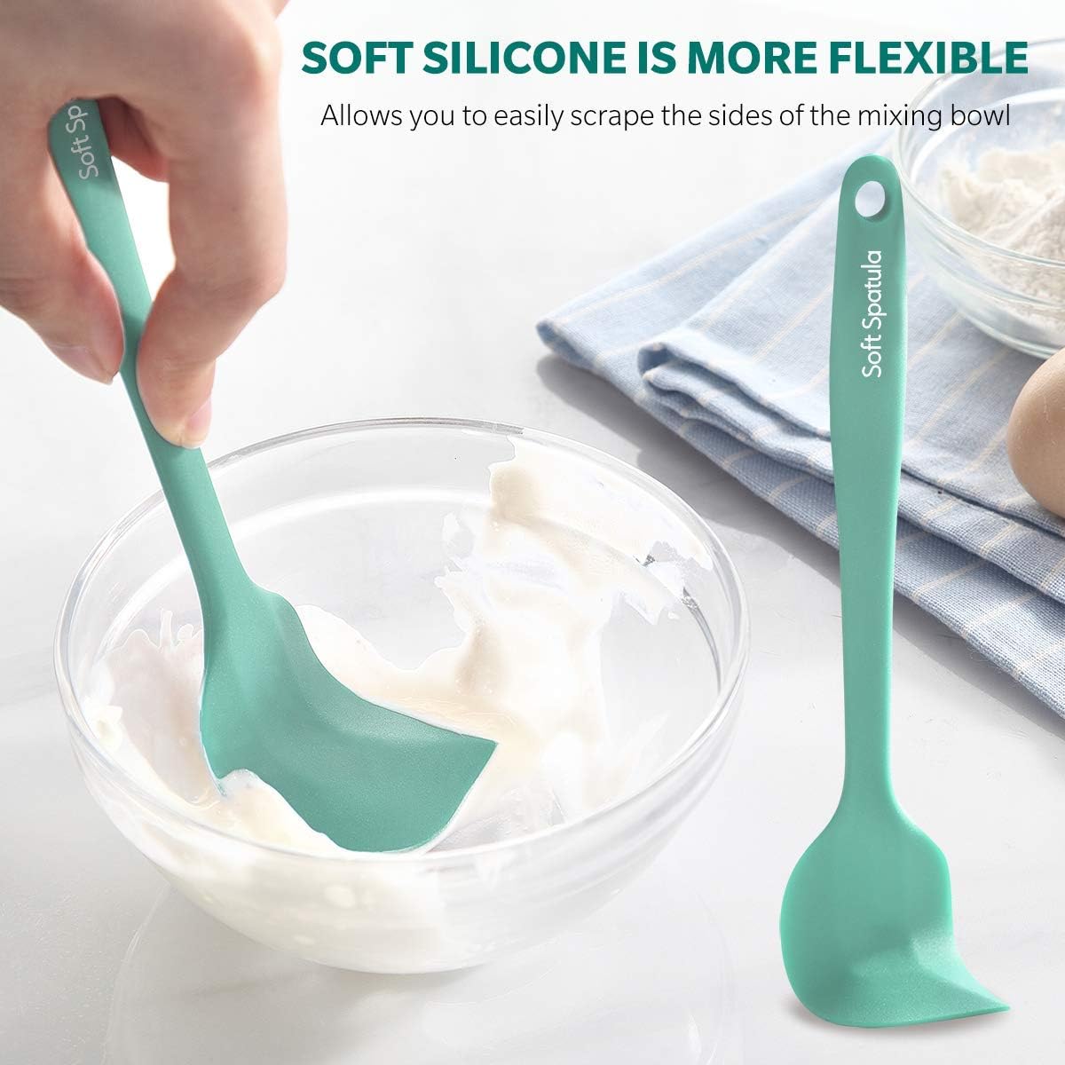 Wanbasion 5 Piece Premium Silicone Spatula Set Heat Resistant, Colorful Rubber Baking Spatula Set, Kitchen Spatula Set Dishwasher Safe for Nonstick Cookware Cooking Mixing Light Green