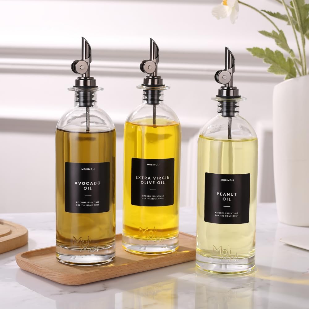 Molimoli - Premium Olive Oil Dispenser Bottles for Kitchen with Pourer - Oil and Vinegar Dispenser Set, Glass Dispenser for Kitchen, Dispenser Bottle of 350ml
