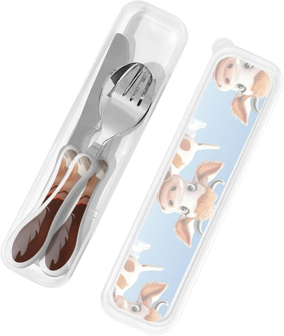 3-Piece Kids Silverware Set With Storage Case, Stainless Steel Reusable Children Safe Knife Spoon Fork Set Yellow Sunflowers Children Flatware Set For Kids Lunch Box