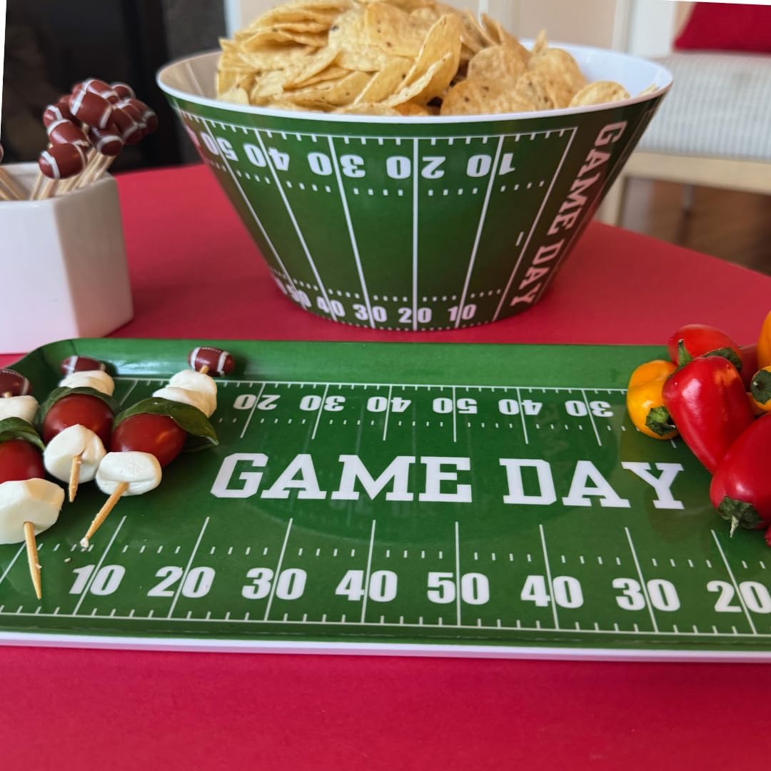 Sprinkles & Confetti Durable Green Football Snack & Serving Bowl Reusable Melamine Dish for Game Day, Tailgating, Parties, Sports Events & Everyday Use