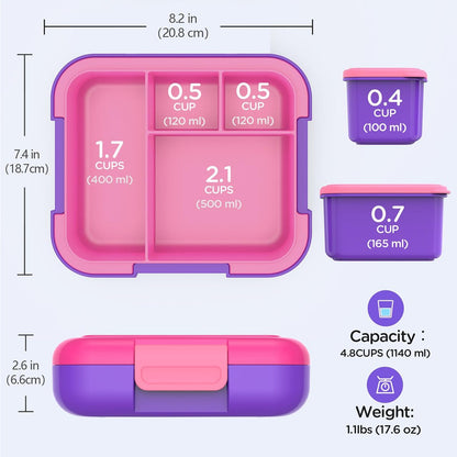 Caperci Bento Box for Kids - Large 4.8 Cups Lunch Box with Two Modular Containers - 4 Compartments, Leak-Proof, Portable Handle, Microwave/Dishwasher Safe, BPA-Free (Jungle Green/Blue)