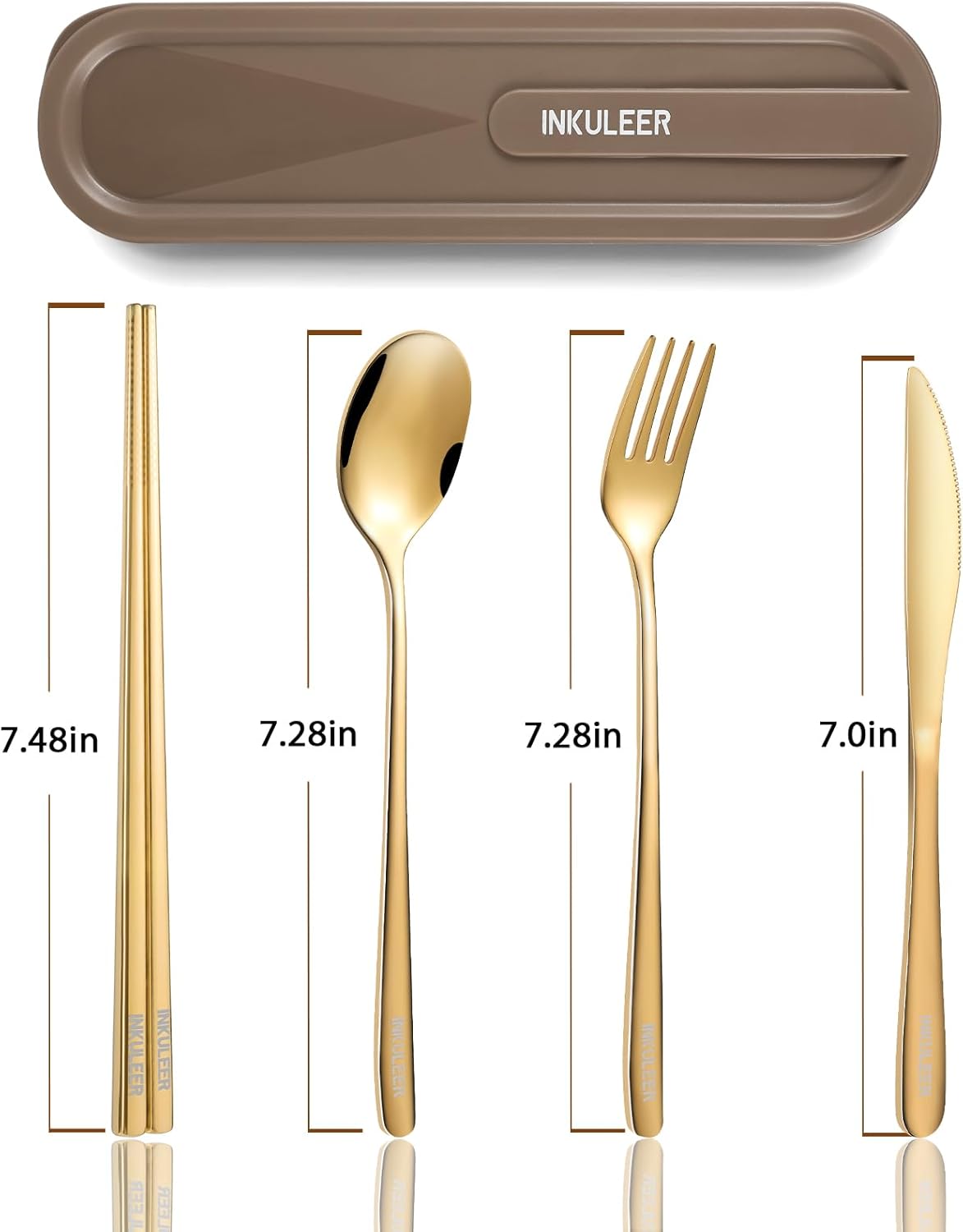 iNKULEER Travel cutlery set, 18/8 stainless steel cutlery, Reusable utensils set with case, Portable Silverware Lunch Box for Camping and Office (Pink)