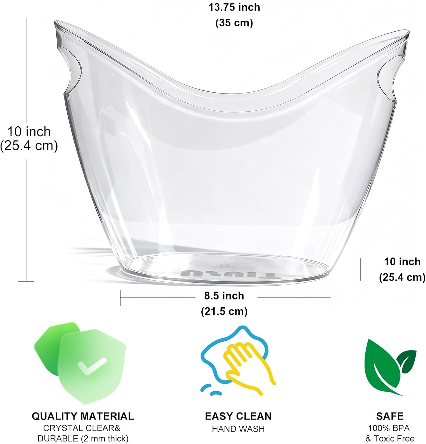 8L Extra Large Clear Acrylic Ice Bucket, 2 Pack | Heavy-Duty Clear Plastic, For Champagne, Wine, & Beer, Portable Drink Cooler, For Large Parties, Weddings, Bar Use