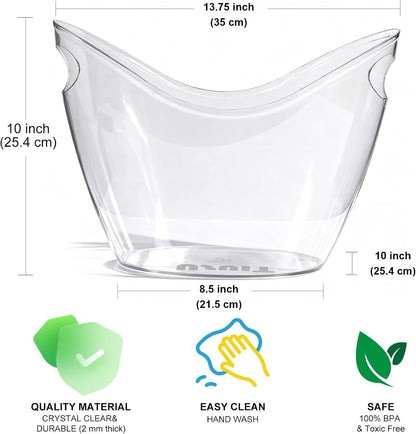 8L Extra Large Clear Acrylic Ice Bucket, 2 Pack | Heavy-Duty Clear Plastic, For Champagne, Wine, & Beer, Portable Drink Cooler, For Large Parties, Weddings, Bar Use