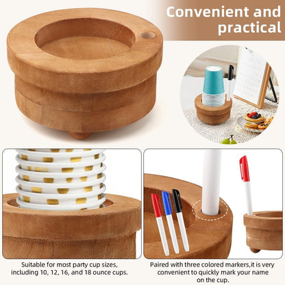 Wooden Cup Holder with Marker Slot,Brown Cup Holder Dispenser Disposable Mug Dispenser,Wooden Party Cups Dispenser Wooden Organizer for Modern Farmhouse Home bar(Brown,Size:5.51 * 2.95inch)