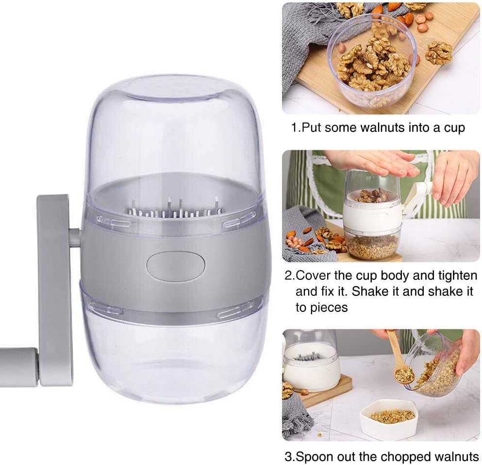 Portable Manual Hand Nut Chopper for All Nuts Walnut Pecans, Hand Crank Nut Grinder in Grey