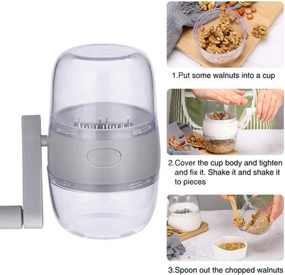 Manual Nut Grinder, Hand Crank Nut Chopper, Portable Food Mincer, Gray
