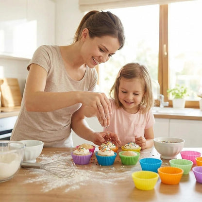12-Pack Silicone Muffin Liners Reusable Baking Cups and Molds for Cupcake (6 Colors)