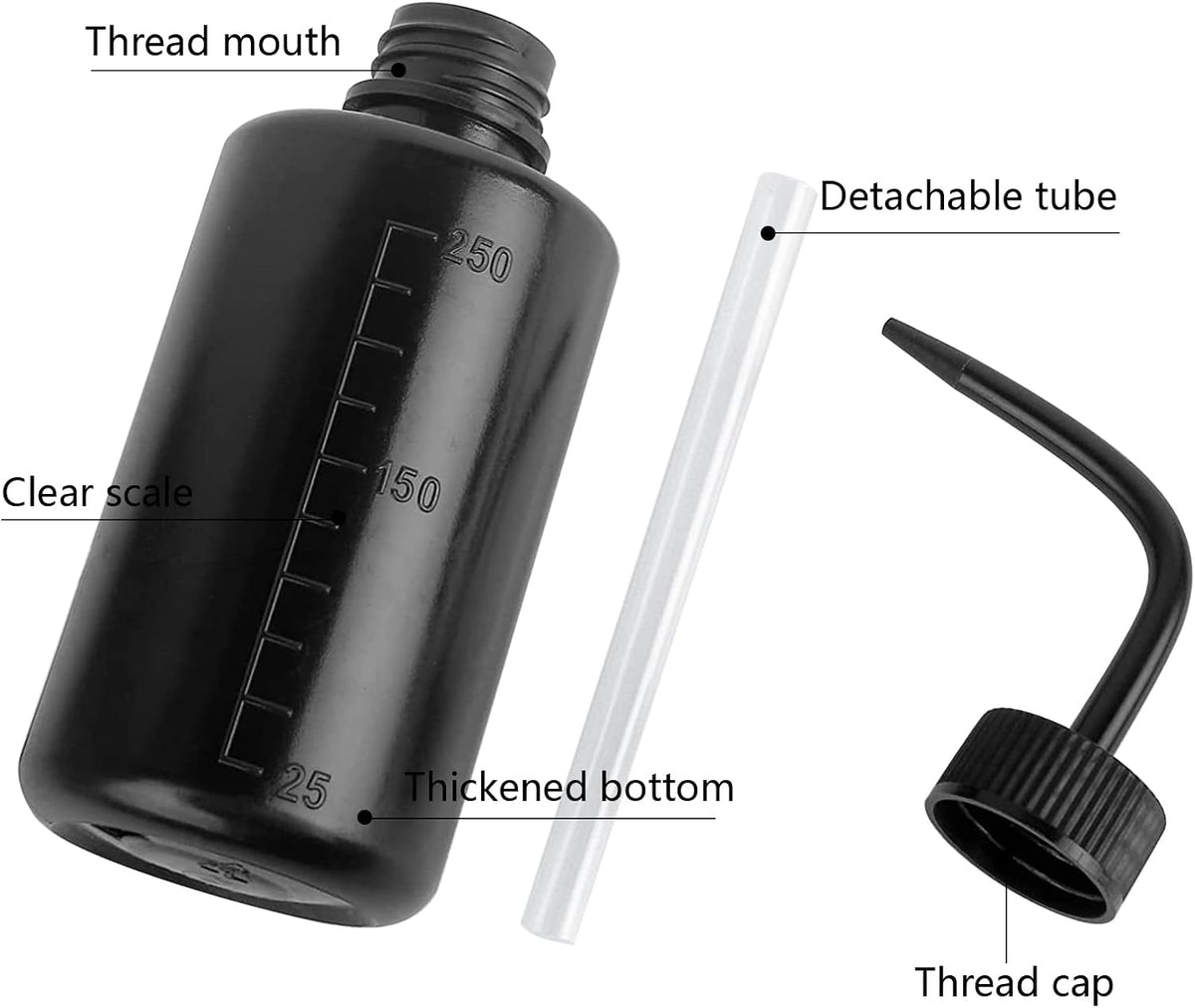 Wash Bottle 2pcs 250ml/8oz Safety Watering Tools, Economy Plastic Squeeze Washing Cleaning With Narrow Mouth Scale Labels for Medical Succulent Irrigation Plant (Black)