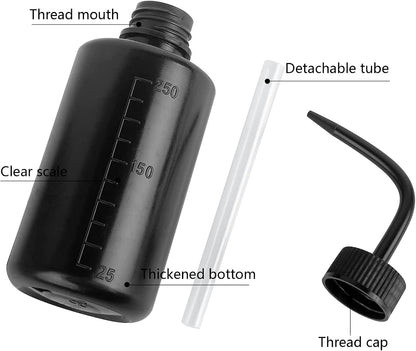 Wash Bottle 2pcs 250ml/8oz Safety Watering Tools, Economy Plastic Squeeze Washing Cleaning With Narrow Mouth Scale Labels for Medical Succulent Irrigation Plant (Black)