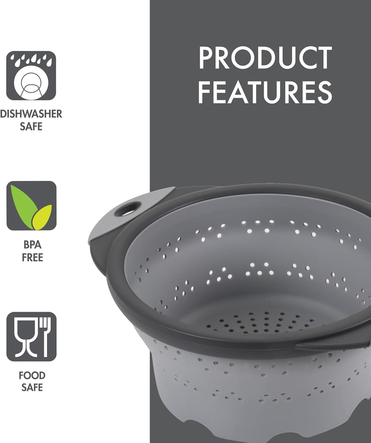 Dexas 10" Collapsible Silicone Colander in Cream, Kitchen Strainer with Handles, 15.1 Cup Capacity | BPA-Free, Heat-Resistant, Space-Saving Kitchen Tool