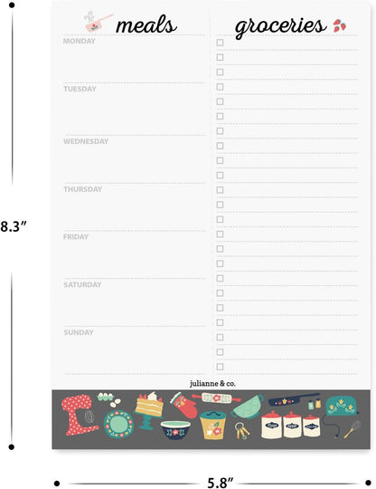 Weekly Magnetic Meal Planner Notepad By Julianne & Co - Food Planning Organizer And Grocery List Pad, 52 Premium A5 Pages, with Tear Away Perforated Shopping List (Blue China Print WITH Fridge Magnet)