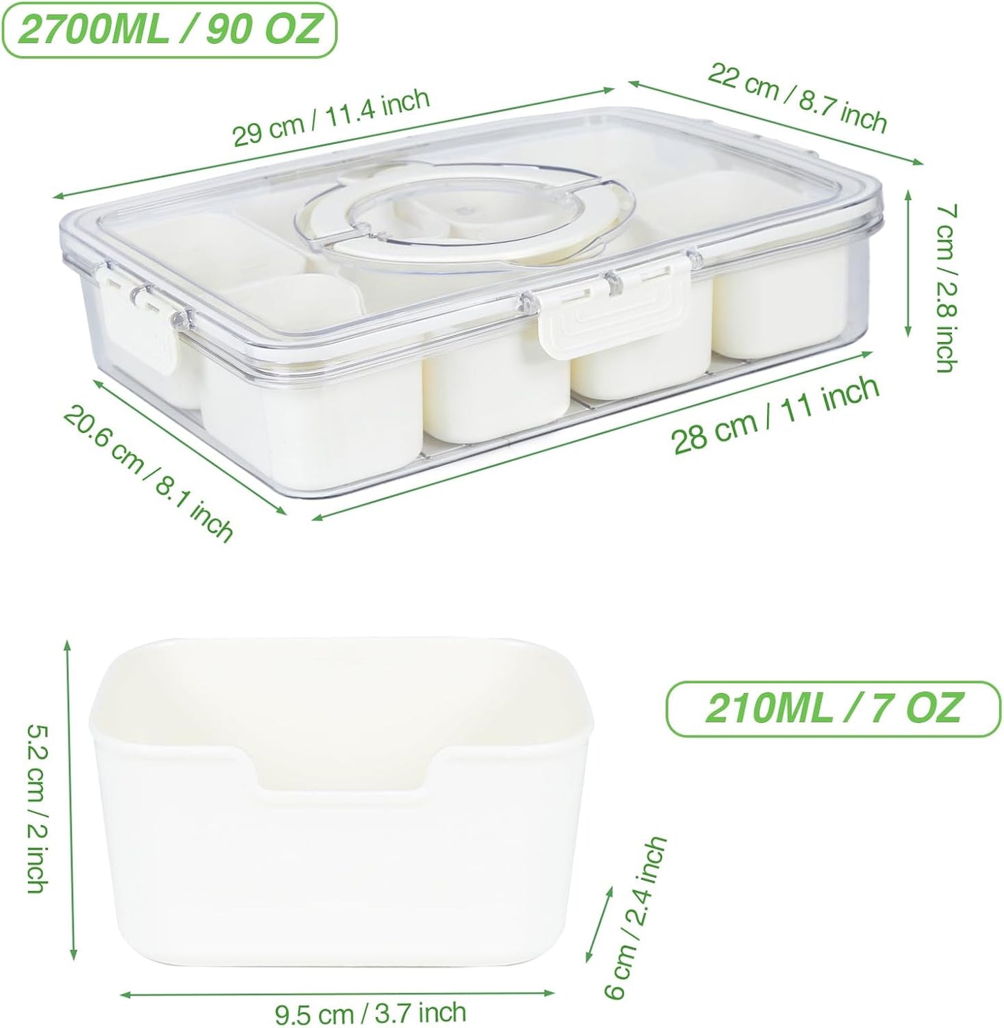 shopwithgreen 2Pcs Divided Serving Tray with Lid and Handle, Portable Snackle Box Snack Containers for Charcuterie, Party, Veggies, Snack, Fruit, Nuts, Candy, Chip, Entertaining, Picnic