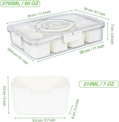 shopwithgreen 2Pcs Divided Serving Tray with Lid and Handle, Portable Snackle Box Snack Containers for Charcuterie, Party, Veggies, Snack, Fruit, Nuts, Candy, Chip, Entertaining, Picnic
