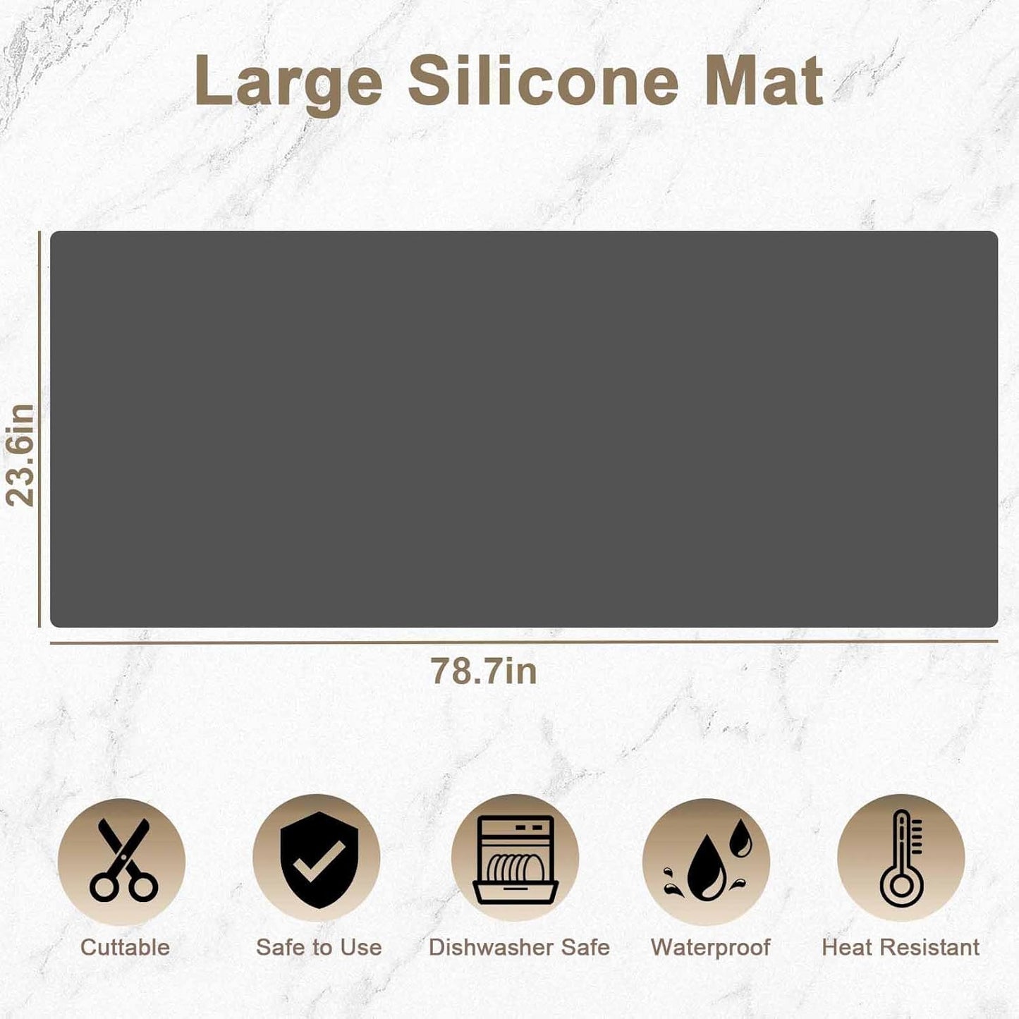 47.2"x23.6"(120cmx60cm) Large Silicone Mat for Kitchen Counter, Non-Slip Heat Resistant Countertop Protector, Waterproof Multipurpose Mat for Kitchen Island, Black