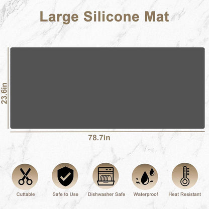 47.2"x23.6"(120cmx60cm) Large Silicone Mat for Kitchen Counter, Non-Slip Heat Resistant Countertop Protector, Waterproof Multipurpose Mat for Kitchen Island, Black