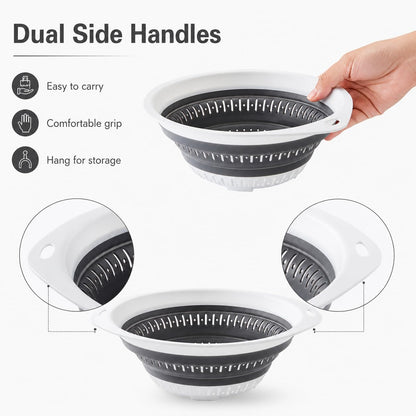 Collapsible Colander & Strainer, Space-Saving Silicone Basket, Round