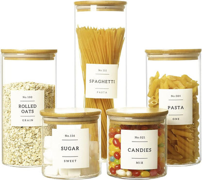 Large glass flour and sugar containers with 132 Kitchen Pantry Labels - 110 oz Glass Food Storage Containers with Airtight Lids - Square Glass Jars with Bamboo Lids for Rice, Pasta, Cookies, grain
