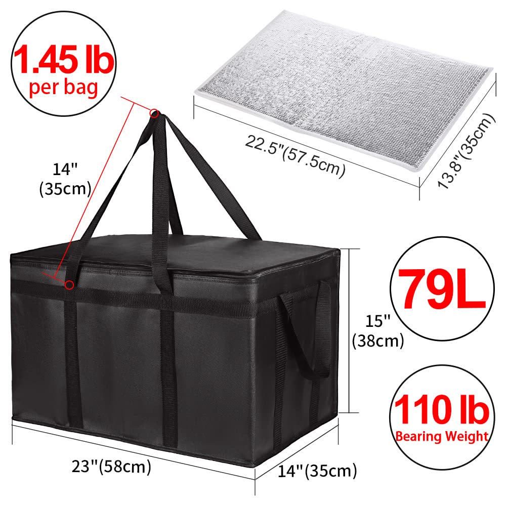 Insulated Food Delivery Bag, XXXL Insulated Reusable Grocery Cooler/Hot Bags, Tote Bag for Shopping/Travel/Doordash, Catering Bag Doordash 22x14x13, Black, 1-Pack