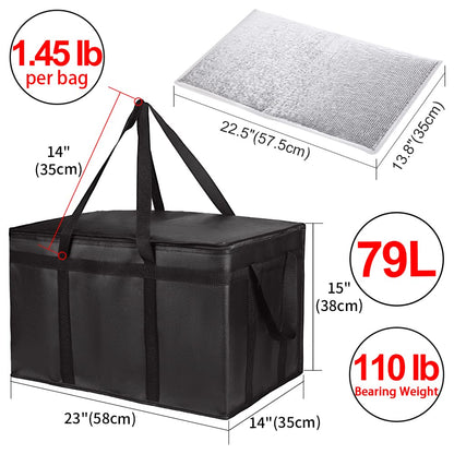 Insulated Food Delivery Bag, XXXL Insulated Reusable Grocery Cooler/Hot Bags, Tote Bag for Shopping/Travel/Doordash, Catering Bag Doordash 22x14x13, Black, 1-Pack