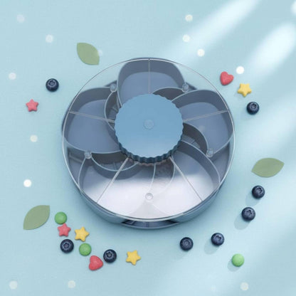 predolo Rotating Snack Tray with Lid Easy to Clean Lidded Rotating Container Portable Divided Rotation Tray Serving Platter for Entertaining, Parties, Blue