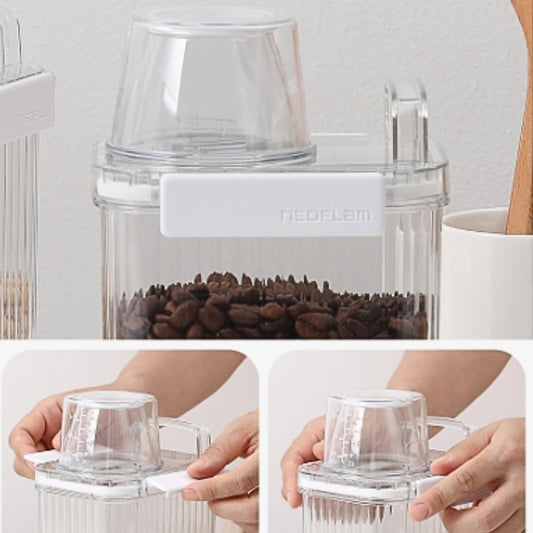 Neoflam 3 Set Airtight Kitchen Pantry Dry Food Container with Handle, Dog, Cat, Pet Feed Dispenser with Measuring Cup, Refrigerator Cabinet Organization for Cereal, Rice, Grain, Pasta (61oz, 1800ml)