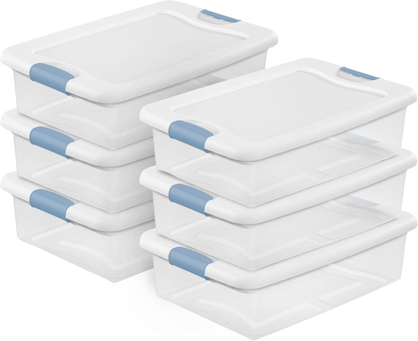 Sterilite 6-Pack Latching Box, Under Bed Storage Bins with Lids, Clear Plastic, 25 Quart - Heavy-Duty Organizing Containers for Closet, Bathroom, and Office