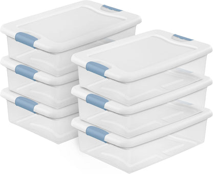 Sterilite 6-Pack Latching Box, Under Bed Storage Bins with Lids, Clear Plastic, 25 Quart - Heavy-Duty Organizing Containers for Closet, Bathroom, and Office