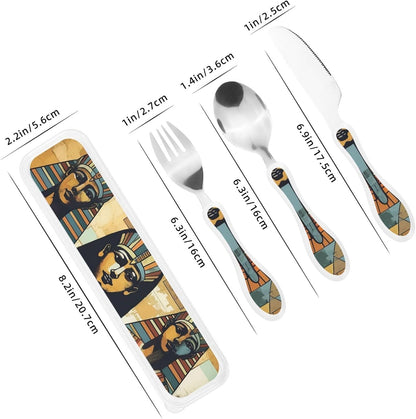 3-Piece Kids Silverware Set With Storage Case, Stainless Steel Reusable Children Safe Knife Spoon Fork Set Tropical Sunset Seaside Children Flatware Set For Kids Lunch Box