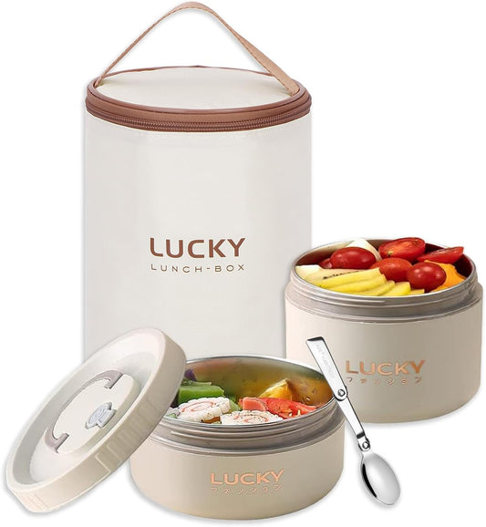 3 Compartments Bento Lunch box with Soup Bowl, Insulated Lunch Bag and Portable Utensils, Stainless Steel Camera Lunch Containers，Leak Proof Bento Box for Kids Adults Men Women…