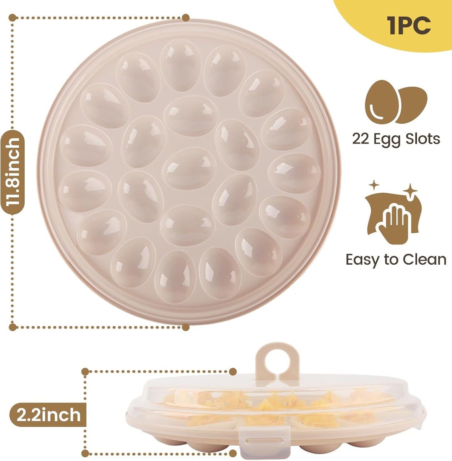 HAKSEN Deviled Egg Containers with Lid, Portable Deviled Egg Platter Carrier Holder Trays with 22 Slots for Holiday Party and Home Kitchen, Brown