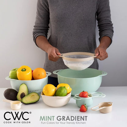 COOK WITH COLOR Nesting Bowls with Measuring Cups Colander and Sifter Set - Includes Mixing Bowls, Colander, Sifter and Measuring Cups, Navy, 8 Pc Bowl