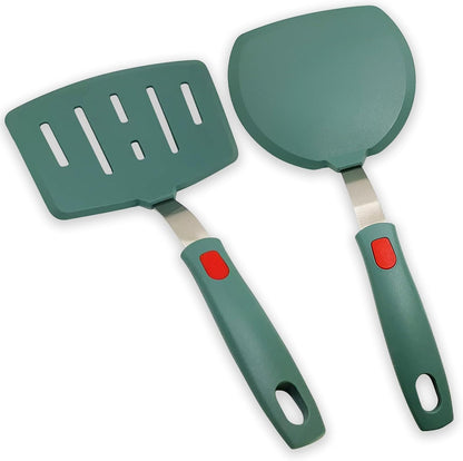 Silicone Spatula Turner Set of 2, Heat Resistant Pancake Spatulas for Nonstick Cookware Pan, Wide Slotted Cooking Spatula for Omelette Egg Fish, Thin Flexible for Kitchen Use, Dishwasher Safe
