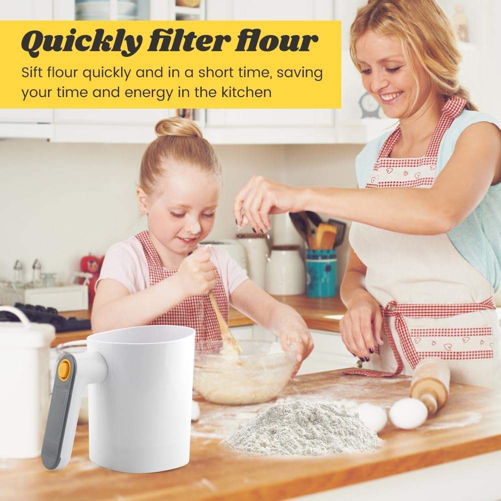 Electric Flour Sifter 32Oz with Dough Scraper, Fine Mesh Baking Sieve
