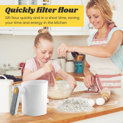 Electric Flour Sifter 32Oz with Dough Scraper, Fine Mesh Baking Sieve