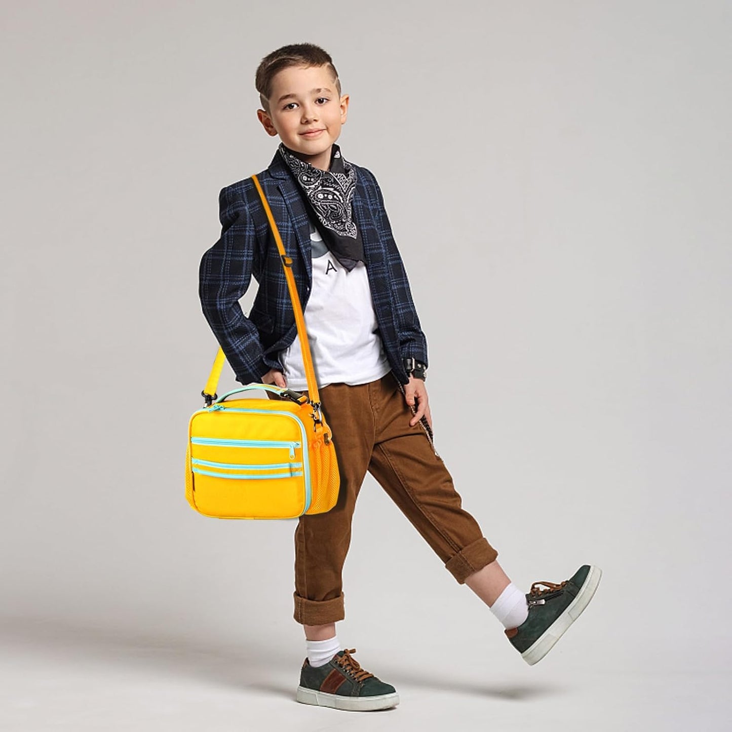 Cerbonny Kids Lunch Box, Insulated Lunch Bag for Girls and Boys, Durable Polyester with PEVA Lining, Adjustable Shoulder Strap, 10.8"L x 4"W x 8.8"H, 5 Pockets