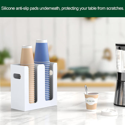 Disposable Coffee Cup Dispenser with Handles, Countertop or Wall Mount Hot/Cold Drink Cup and Lid Holder - Bathroom/Kitchen/Office Acrylic Cup Lid Storage Organizer (1 Compartment, Clear)