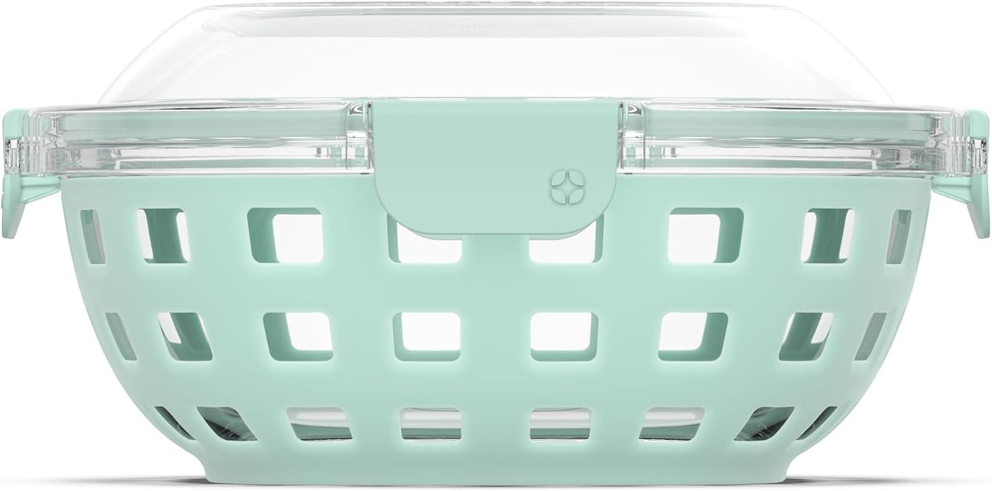 Ello Duraglass Meal Prep Container- Glass Food Storage Container with Silicone Sleeve and Airtight BPA-Free Plastic Lid, Dishwasher, Microwave, and Freezer Safe