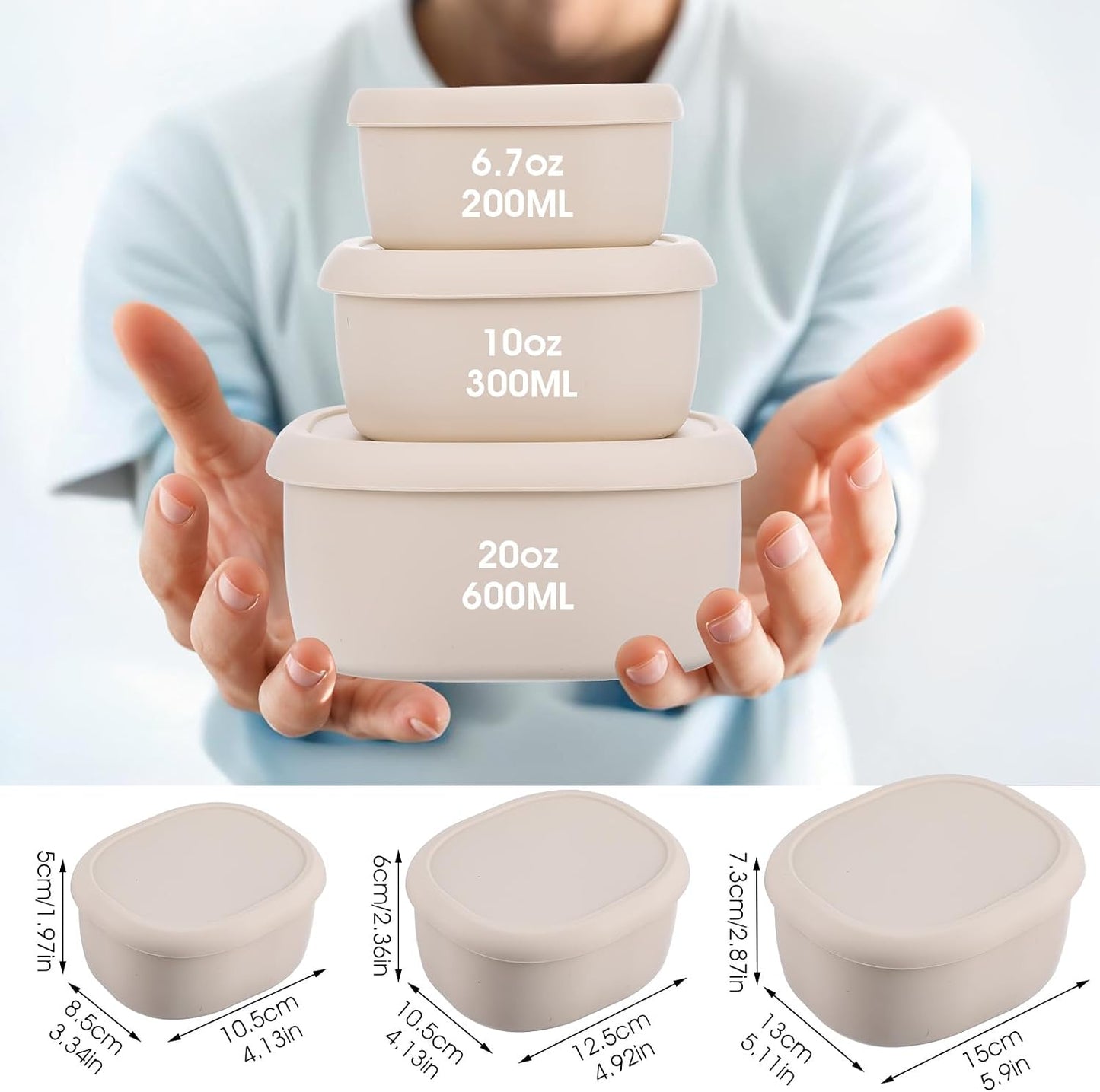Set of 3 Silicone Food Storage Containers, Nesting Silicone Food Containers With Lids, Reusable Lunch Box Bento, Dishwasher Microwave Oven Freezer Safe(6.7 Oz, 10 Oz, 20 Oz), Milky White