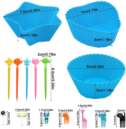 108 PCS Silicone Bento Box Dividers Kit, Bento Box Accessories, 90pcs Food Picks and 18pcs Silicone Cupcake Liners for Bento, Snacks, Cupcakes, Party, Picnic