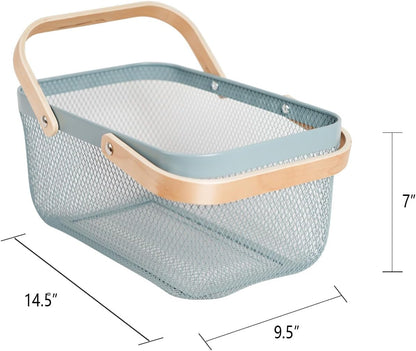 Metal Mesh Steel Harvest Basket, Rectangle Wire Garden Basket with Handle – Multi-functional Storage Organizer for Gathering Vegetables, Fruits, Kitchen, Garden, Picnic & Cabinet (Ivory)