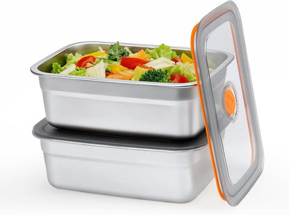 2 PCS Stainless Steel Food Storage Containers(67oz) with Lids Leak Proof & Airtight | Stainless steel freezer Containers,Airtight Bento Lunch Box,For Meal Prep,Fruit,Freezer