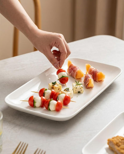 DELLING 16 Inch Large Serving Platter Set of 3, White Porcelain Platters for Serving Food - Rectangular Serving Trays for Party Entertaining, Oven Safe to 590°F, Dinnerware