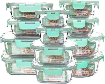12 Pack Glass Storage Containers Transparent, Stackable Design Meal Prep Containers for Food Storage, Home, Kitchen & Pantry Organization, Microwave/Freezer/Dishwasher Safe