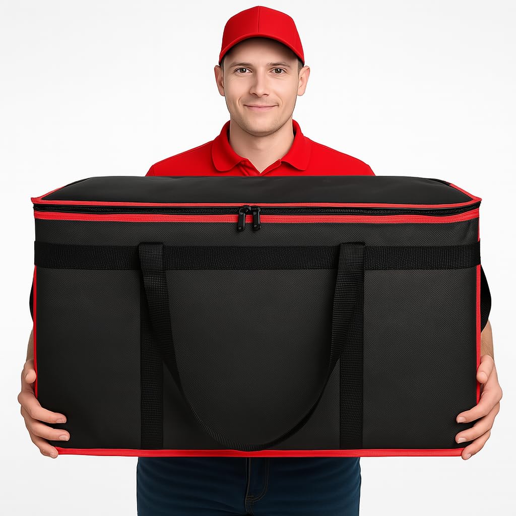 Bodaon Insulated Food Delivery Bag, XXXL Pizza Delivery Bags for Hot and Cold Food, Commercial, Large Capacity Reusable Warming Bag, Catering Cooler Bag for Rideshare, Warmers for Parties (Black, 1Pk)
