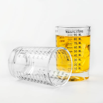 GLASKEY Shot Glasses Measuring Cup Set - 2 Pack Espresso Shot Glasses with Precise Measurement Marks,Heavy Duty Glass,Dishwasher Safe,Perfect for Coffee,Cocktails and Kitchen Use (Black & Red)