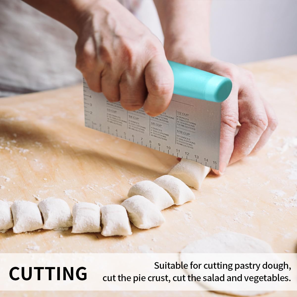 4TH Bench Scraper - Professional Stainless Steel Dough&Pastry Cutter, Multi-Purpose Kitchen Essential Gadget, Food-Safe Chopping Board Aid, Perfect Home Baking Culinary Tool - Turquoise